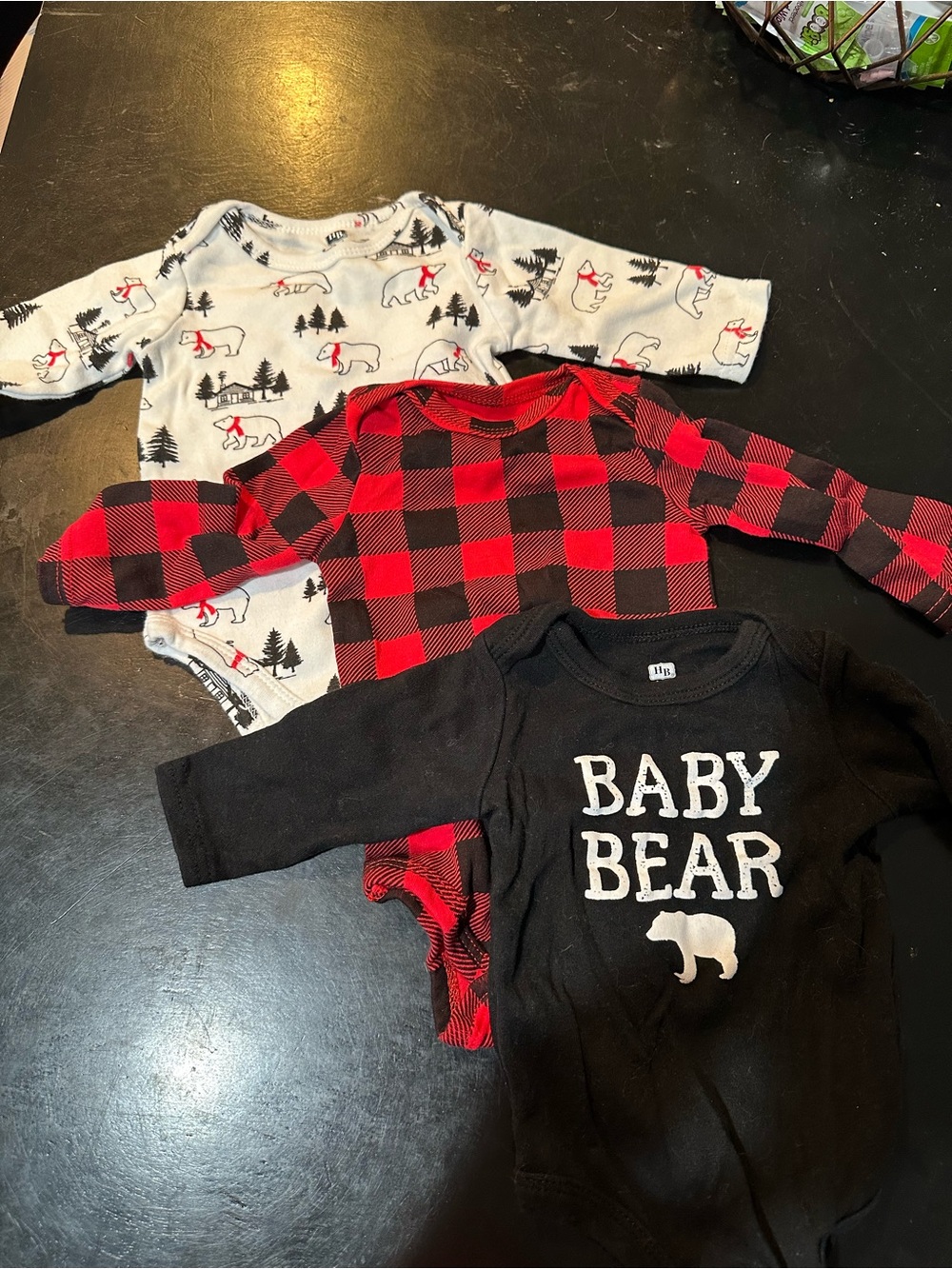 Hudson Baby Red Black Plaid, Black & Cream Bear Print Bodysuits
